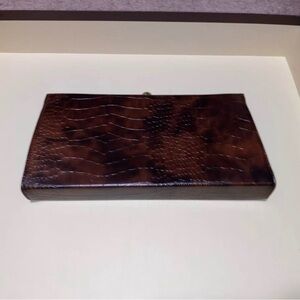 Brown Croc-Embossed Rectangular Clutch